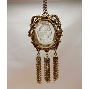 Vintage glass cameo brooch pendant necklace